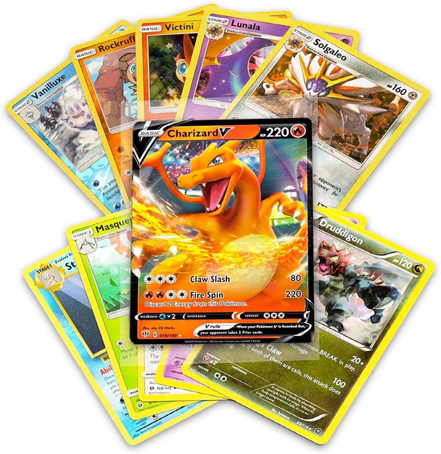 50+ Official Cards Collection with 5 Foils in Any Combination and at Least 1 Rarity, GX, EX, FA, Tag Team, or Secret Rare