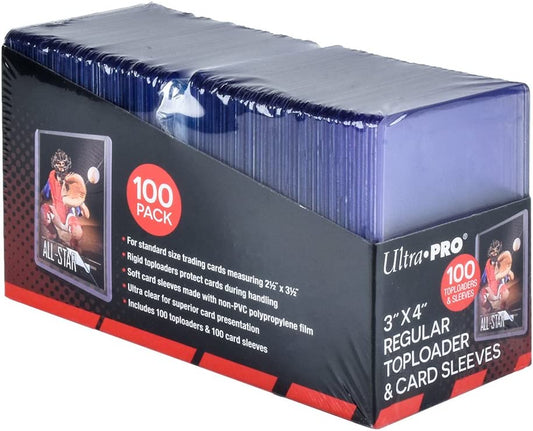 3" X 4" Clear Regular Toploaders for Cards with Card Sleeves Bundle Standard Size 100Ct Trading Baseball Toploader Card Sleeve Protectors