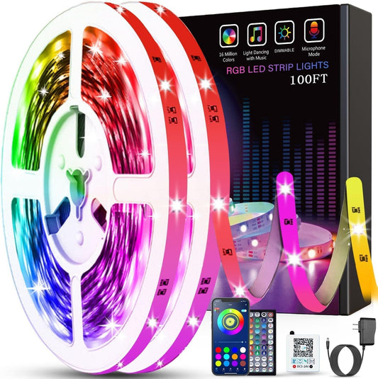Led Light strips for displays, rooms, or to show off your collections. Music Sync Color Changing Strip Lights with Remote and App Control RGB Strip. 100Ft (2 Rolls of 50Ft)